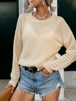 Pull Lâche Pointelle en Tricot à Col Rond M Café lumière
