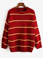 Pull Lâche Rayé à Goutte Epaule Taille unique Rouge
