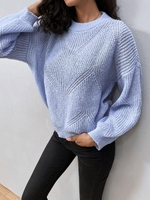 Pull Lâche Simple Goutte Epaule à Col Rond L Bleu clair