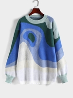 Pull Long Graphique Abstrait Surdimensionné à Col Rond Maille M