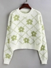 Pull Maille à Imprimé Fleur à Carreaux à Goutte Epaule M Vert