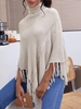 Pull Maille Asymétrique Frangé à Col Roulé Taille unique Café lumière