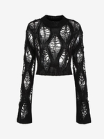 Pull Maille Court Déchiré Evidé en Tricot S Noir