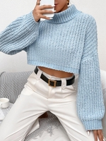 Pull Maille Court Goutte Epaule à Col Roulé en Chenille S Bleu