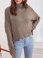 Pull Maille Court Goutte Epaule à Col Roulé M Café profond