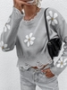 Pull Maille Déchiré Fleur Graphique L Gris