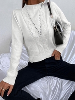 Pull Maille en Tricot à Câble à Col Montant S Blanc