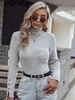 Pull Maille Moulant Boutonné à Manchette Fendue à Col Roulé L Gris
