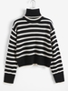 Pull Maille Rayé Goutte Epaule à Col Roulé L Noir