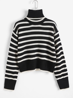 Pull Maille Rayé Goutte Epaule à Col Roulé L Noir