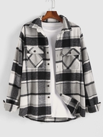 Pull Motif à Carreaux avec Poche Patch Xxl Gris foncé