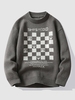 Pull Motif de Lettre à Carreaux L Gris