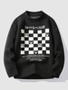 Pull Motif de Lettre à Carreaux Xl Noir
