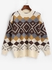 Pull Motif de Losange à Col Rond Taille unique