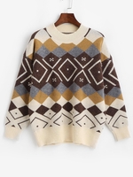 Pull Motif de Losange à Col Rond Taille unique