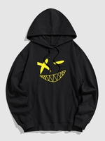Pull-over Capuche à Poches Kangourou à Imprimé Dessin Animé Esthétique Y2K S Noir