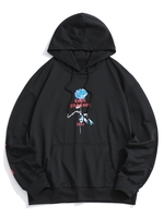 Pull-over Capuche à Poches Kangourou et Motif Floral S Noir