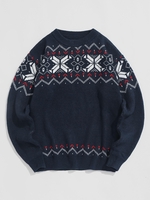Pull-over Tricoté à Col Ras du Cou et à Motif Géométrique Maille L Bleu profond