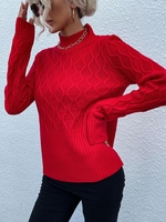 Pull-over Tricoté Jacquard Col Montant S Rouge