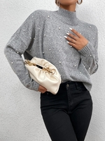 Pull Oversize Perlé à Col Montant S Gris