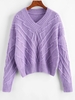 Pull Épais en Tricot à Câble Taille unique Pourpre