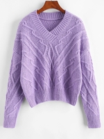 Pull Épais en Tricot à Câble Taille unique Pourpre