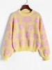 Pull Pastel Floral Brodé à Col Rond Maille S Jaune