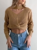 Pull Ras-du-cou Court Epais en Tricot Tordu M Café
