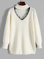 Pull Ras-du-cou Panneau en Dentelle à Goutte Epaule M Blanc