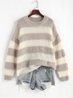 Pull Rayé Bicolore à Goutte Epaule M Café lumière