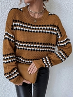 Pull Rayé Contrasté à Goutte Epaule Maille S Café