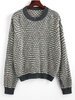 Pull Rayé en Tricot à Goutte Epaule L Gris