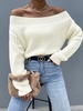Pull Simple à Epaule Dénudée en Maille M Blanc