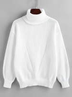 Pull Simple Goutte Epaule en Tricot à Col Roulé Maille M Blanc