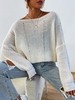 Pull Surdimensionné Déchiré Détaillé à Col Slash Maille M Blanc