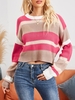 Pull Texturé Rayé à Goutte Epaule M Rose clair