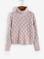 Pull Texturé Sirène à Goutte Epaule à Col Roulé Maille M Rose clair