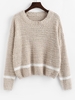 Pull Texturé Tricoté Boucle à Ourlet Contrasté M Café lumière