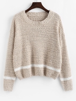 Pull Texturé Tricoté Boucle à Ourlet Contrasté M Café lumière