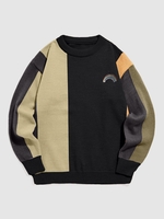 Pull Tricoté Arc-en-ciel Brodé en Blocs de Couleurs Xxl Noir