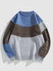 Pull Tricoté en Blocs de Couleurs à Col Rond M Gris