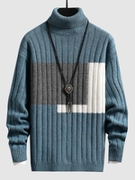 Pull Tricoté en Blocs de Couleurs à Col Roulé L Bleu poudre