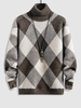 Pull Tricoté Motif de Losange en Blocs de Couleurs à Col Roulé M Café profond