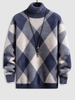 Pull Tricoté Motif de Losange en Blocs de Couleurs à Col Roulé S Bleu lierre