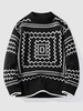Pull Zigzag Géométrique Graphique à Col Rond L Noir