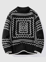 Pull Zigzag Géométrique Graphique à Col Rond L Noir