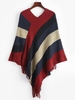 Pull Poncho Asymétrique Rayé en Blocs de Couleurs à Frange L Rouge foncé