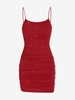 Robe à Bretelle Brillante Plissée Découpée en Jersey à Paillettes L Rouge