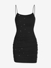 Robe à Bretelle Brillante Plissée Découpée en Jersey à Paillettes M Noir
