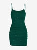 Robe à Bretelle Brillante Plissée Découpée en Jersey à Paillettes M Vert